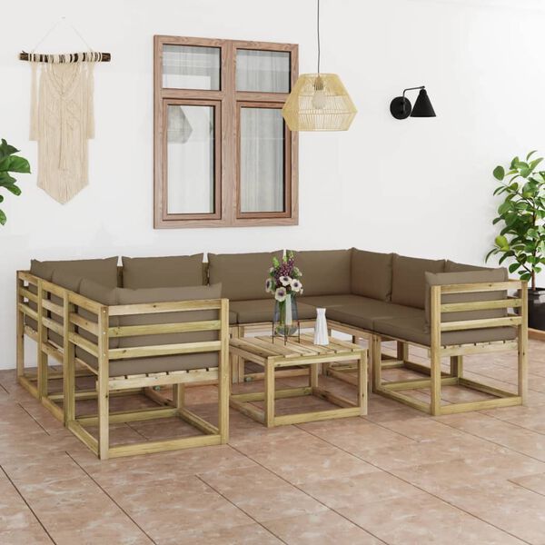vidaXL Salon de jardin 9 pcs avec coussins bois de pin impr&eacute;gn&eacute;