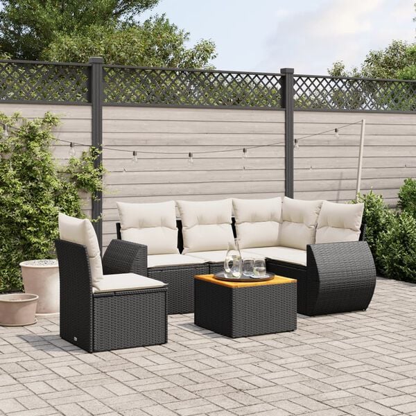 vidaXL Salon de jardin 6 pcs avec coussins noir r&eacute;sine tress&eacute;e