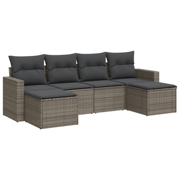vidaXL Salon de jardin 6 pcs avec coussins gris r&eacute;sine tress&eacute;e