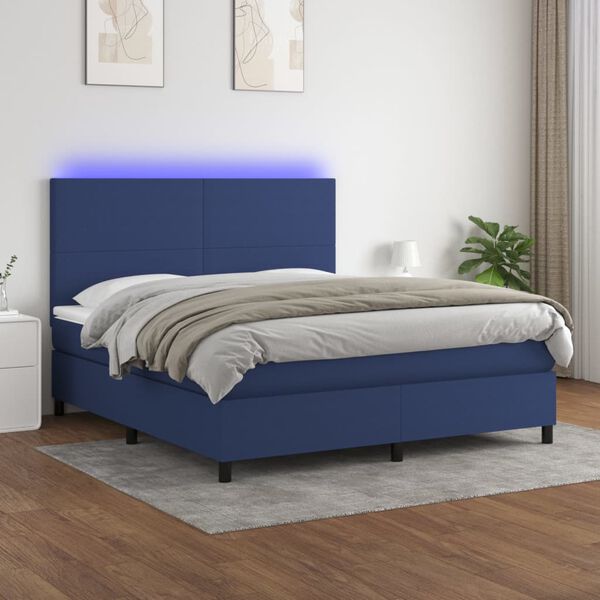 vidaXL Sommier &agrave; lattes de lit et matelas et LED Bleu 160x200 cm Tissu