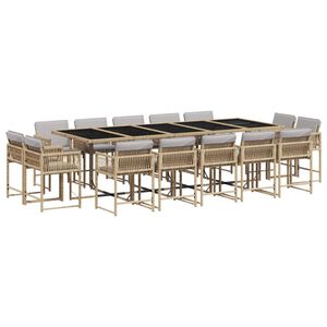 vidaXL Ensemble &agrave; manger de jardin et coussins 15 pcs m&eacute;lange beige