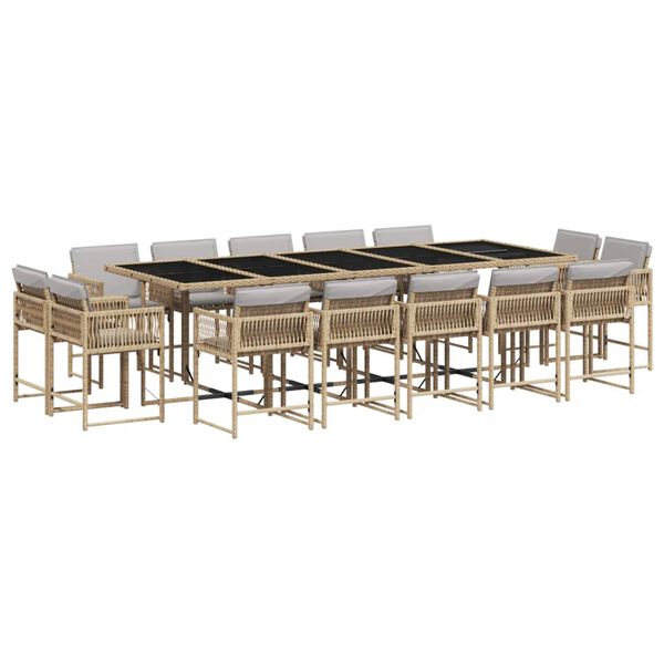 vidaXL Ensemble &agrave; manger de jardin et coussins 15 pcs m&eacute;lange beige