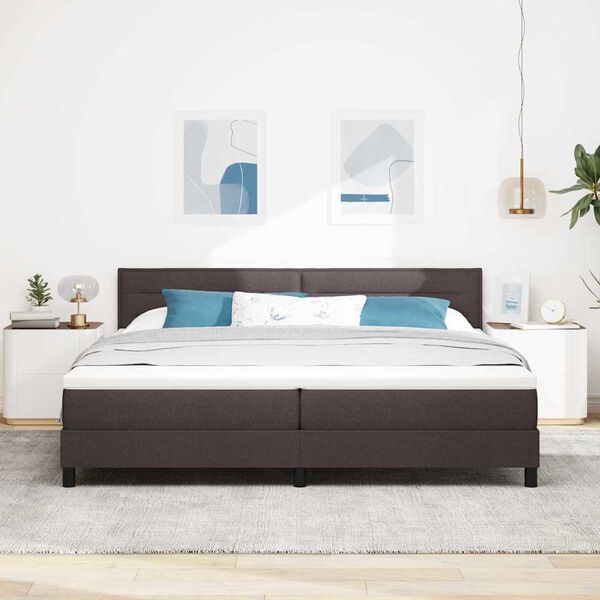 vidaXL Lit &agrave; ressorts avec matelas Marron fonc&eacute; 200 x 200 cm tissu
