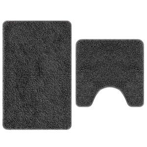vidaXL Ensemble de tapis de bain antid&eacute;rapants 2 pcs Gris fonc&eacute; PP