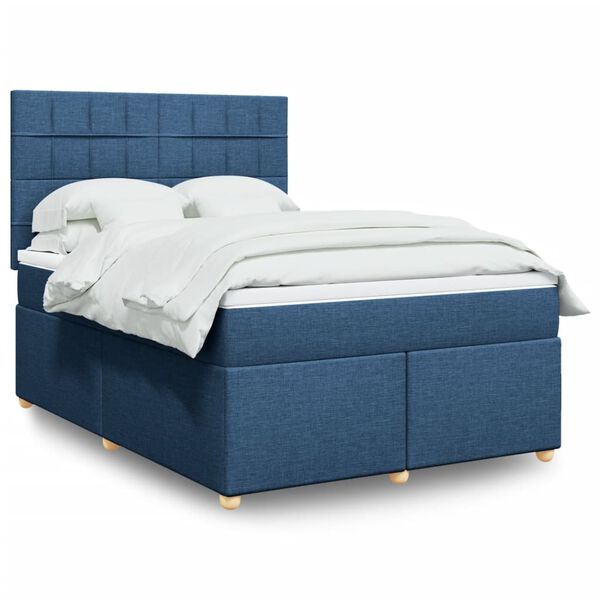 vidaXL Sommier à lattes de lit avec matelas Bleu 160x200 cm Tissu