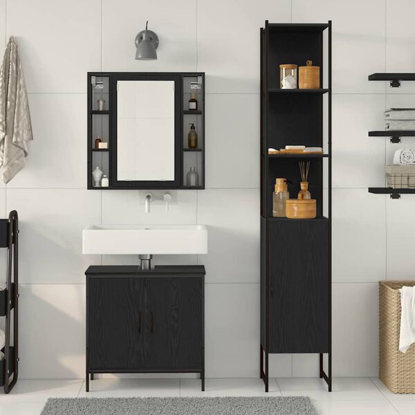 vidaXL Meubles de salle de bain 3 pcs Noir Bois d'ing&eacute;nierie