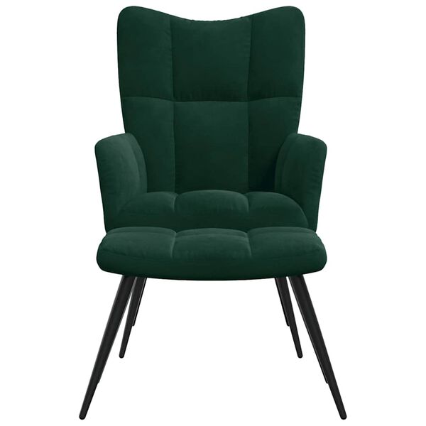 vidaXL Chaise de relaxation avec tabouret Vert fonc&eacute; Velours
