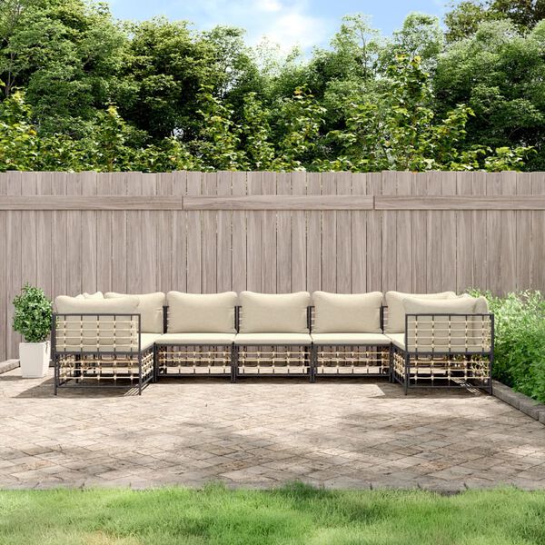 vidaXL Salon de jardin 7 pcs avec coussins anthracite résine tressée