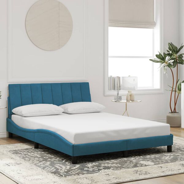 vidaXL Cadre de lit avec LED sans matelas Hanko bleu 140x190 cm velours