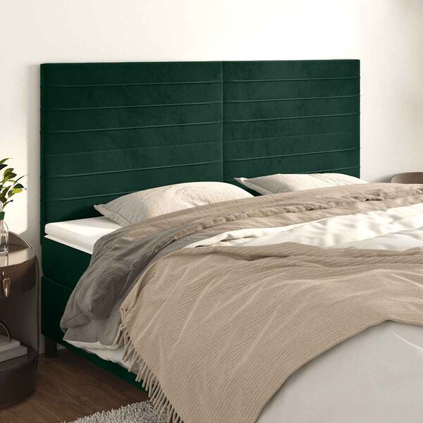 vidaXL T&ecirc;te de lit Vert fonc&eacute; 160x5x118/128 cm Velours