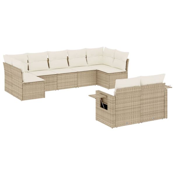 vidaXL Salon de jardin avec coussins 9 pcs beige r&eacute;sine tress&eacute;e