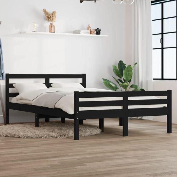 vidaXL Cadre de lit sans matelas noir bois massif 140x190 cm