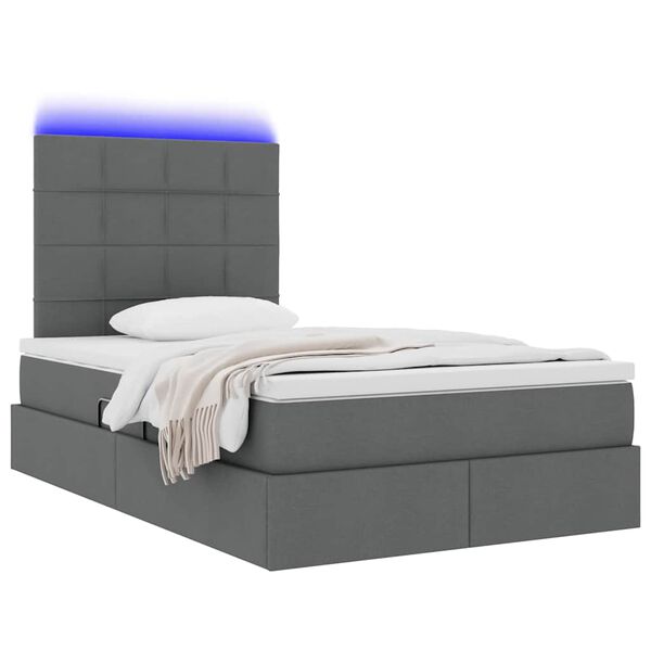 vidaXL Lit avec rangement et LED Gris fonc&eacute; 120 x 190 cm Polyester