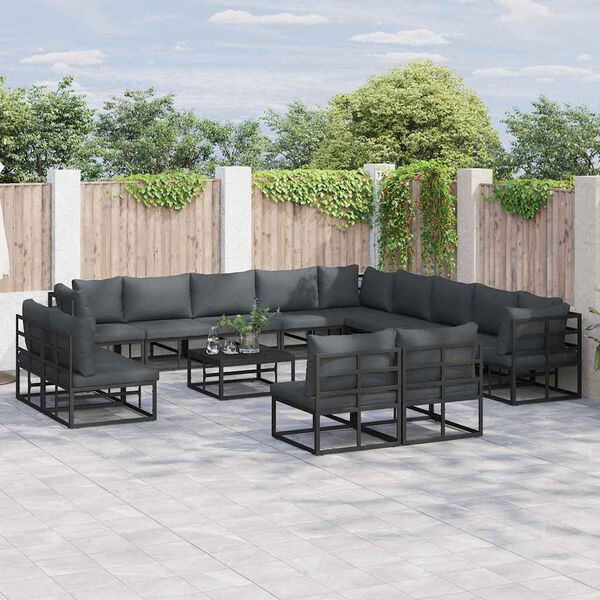 vidaXL Ensemble de canap&eacute; de jardin avec coussin 13 pcs Noir Aluminium