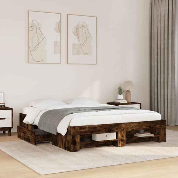 vidaXL Cadre de lit sans matelas ch&ecirc;ne fum&eacute; 160x200 cm bois ing&eacute;nierie