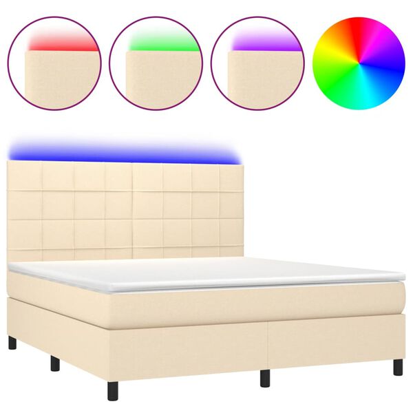 vidaXL Sommier &agrave; lattes de lit et matelas et LED Cr&egrave;me 180x200cm Tissu