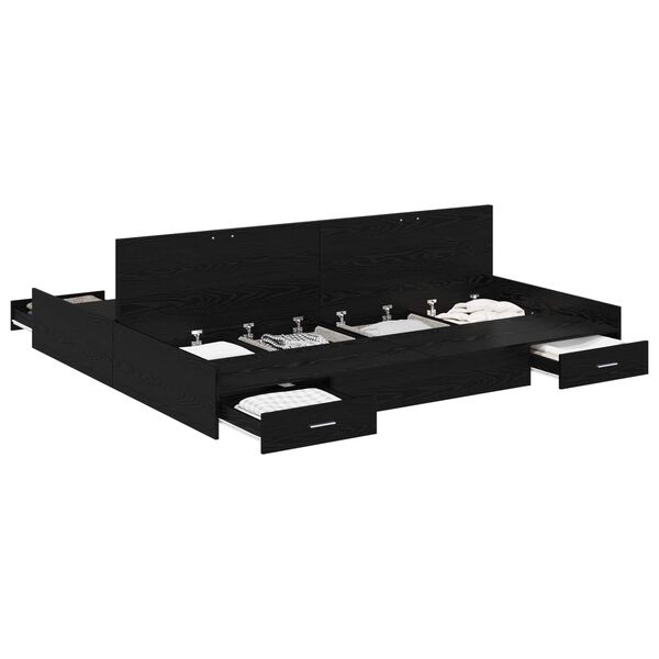 vidaXL Cadre de lit avec rangement avec tiroir Ch&ecirc;ne noir 180 x 200 cm