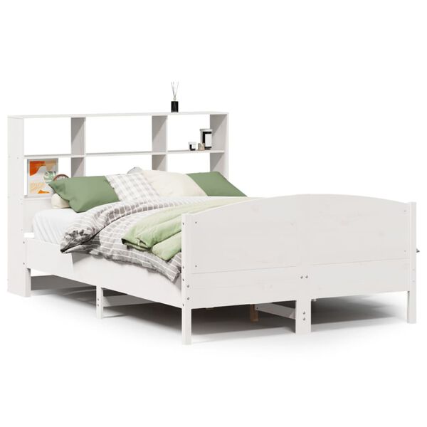 vidaXL Lit biblioth&egrave;que sans matelas blanc 140x190 cm bois pin massif
