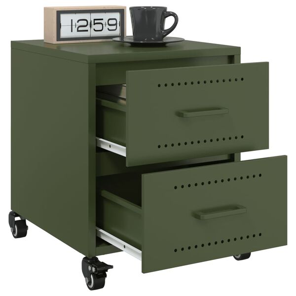 vidaXL Tables de chevet 2 pcs vert olive 36x39x43,5 cm acier