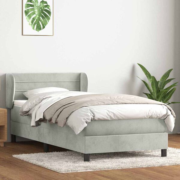 vidaXL Sommier &agrave; lattes de lit et matelas gris clair 90x210 cm velours
