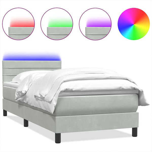 vidaXL Sommier &agrave; lattes de lit et matelas et LED gris clair 80x220 cm velours