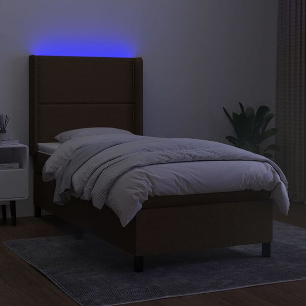 vidaXL Sommier &agrave; lattes de lit matelas LED Marron fonc&eacute; 90x200cm Tissu