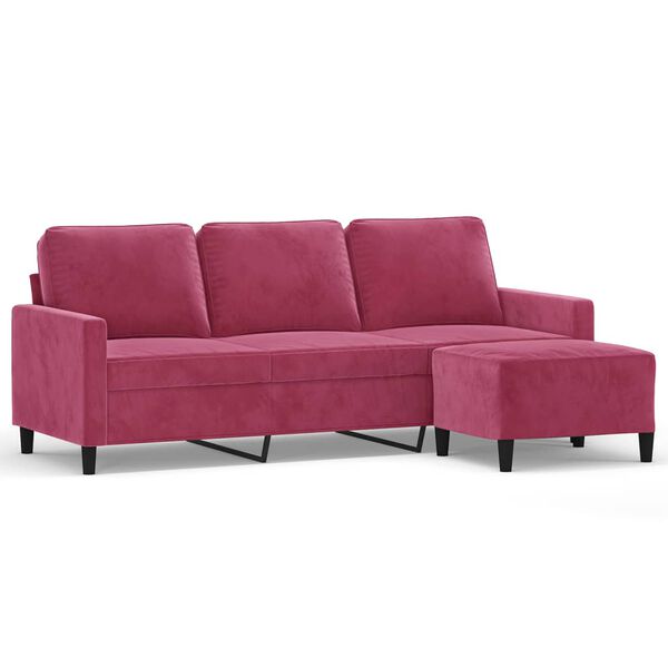vidaXL Canap&eacute; &agrave; 3 places et repose-pieds Rouge bordeaux 180 cm Velours