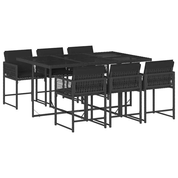 vidaXL Ensemble &agrave; manger de jardin coussins 7pcs Noir R&eacute;sine tress&eacute;e