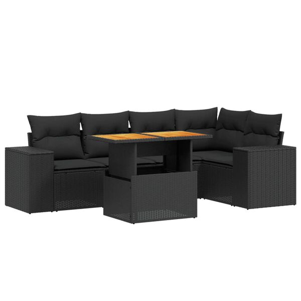 vidaXL Salon de jardin 6 pcs avec coussins noir r&eacute;sine tress&eacute;e