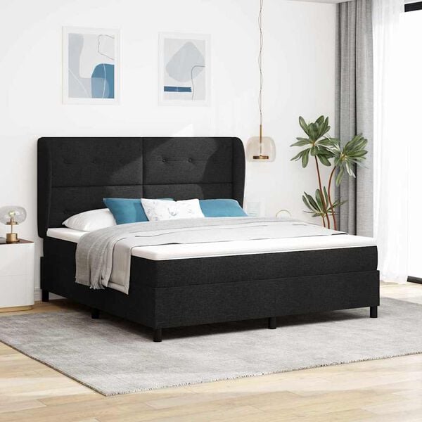 vidaXL Lit &agrave; ressorts avec matelas Noir 180 x 200 cm tissu