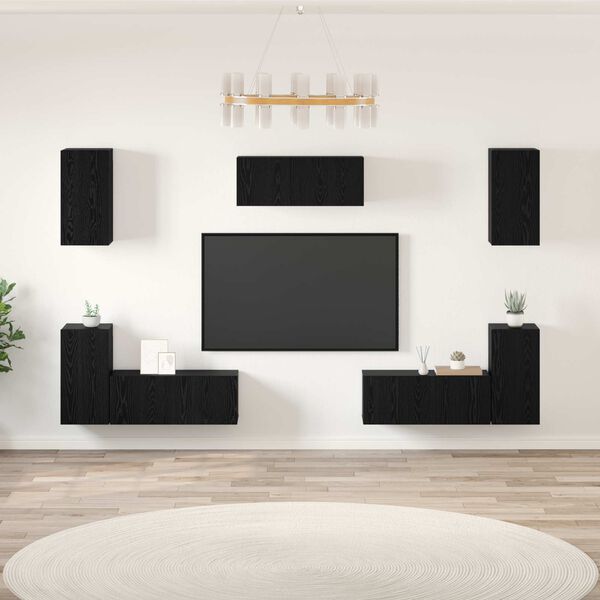 vidaXL Ensemble meuble TV 7 pcs Ch&ecirc;ne noir Bois d'ing&eacute;nierie