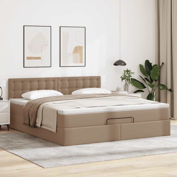 vidaXL Lit ottoman avec matelas & LED Cappuccino 180x200cm similicuir