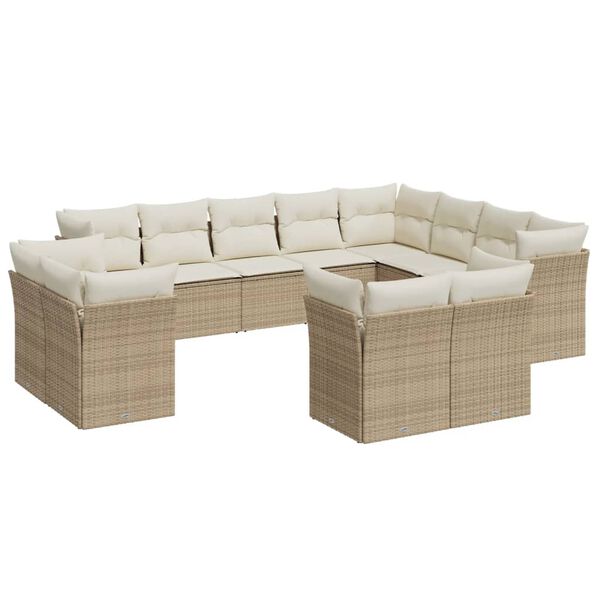 vidaXL Salon de jardin avec coussins 12 pcs beige r&eacute;sine tress&eacute;e