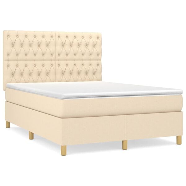 vidaXL Sommier &agrave; lattes de lit avec matelas Cr&egrave;me 140x190 cm Tissu