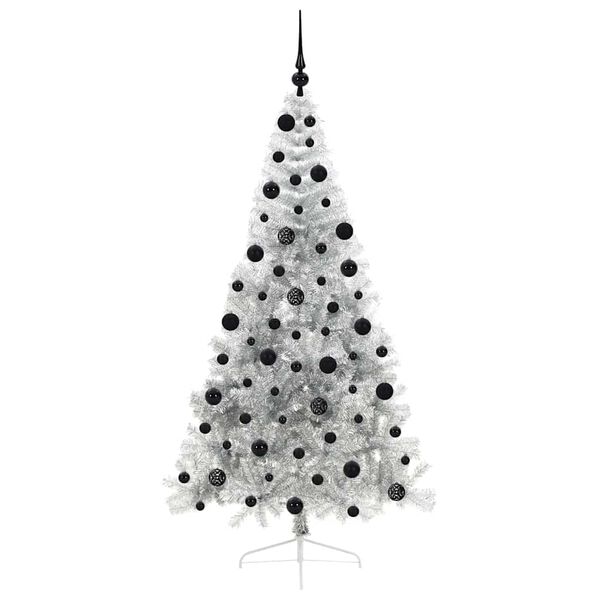 vidaXL Sapin de Noël artificiel pré-éclairé Argent 210 cm PET