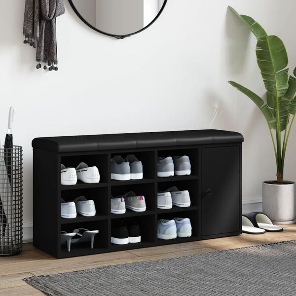 vidaXL Banc &agrave; chaussures noir 102x32x50 cm bois d'ing&eacute;nierie