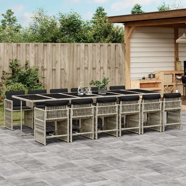 vidaXL Ensemble &agrave; manger de jardin et coussins 13 pcs gris clair rotin