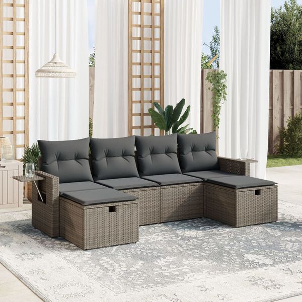 vidaXL Salon de jardin 6 pcs avec coussins gris r&eacute;sine tress&eacute;e