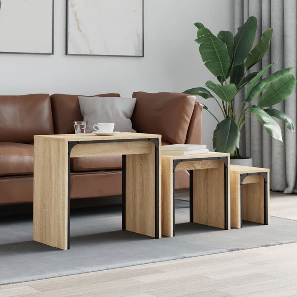 vidaXL Tables basses gigognes 3 pcs ch&ecirc;ne sonoma bois d'ing&eacute;nierie