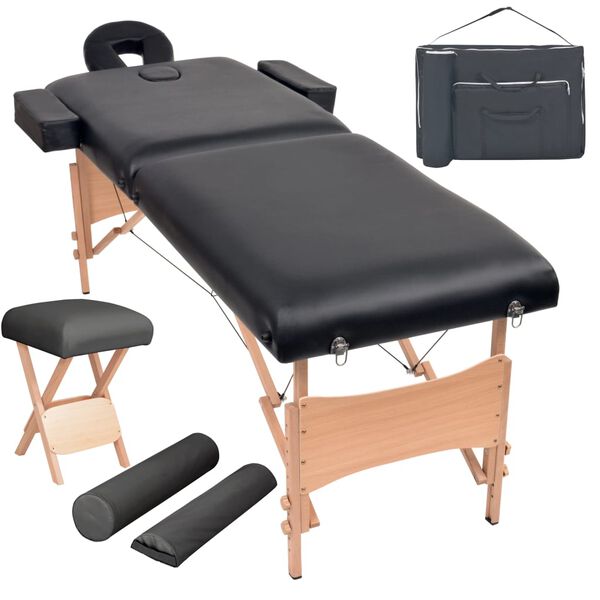 vidaXL Table de massage pliable et tabouret 10 cm d'&eacute;paisseur Noir