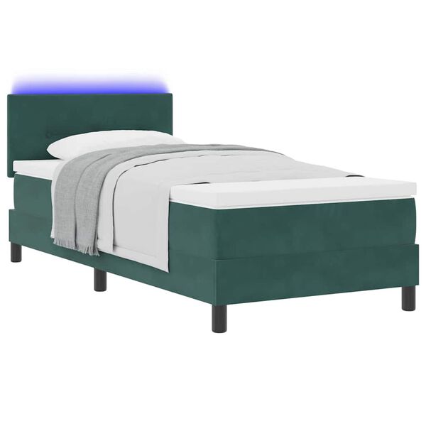 vidaXL Lit &agrave; ressort LED avec matelas Vert fonc&eacute; 90 x 200 cm Velours