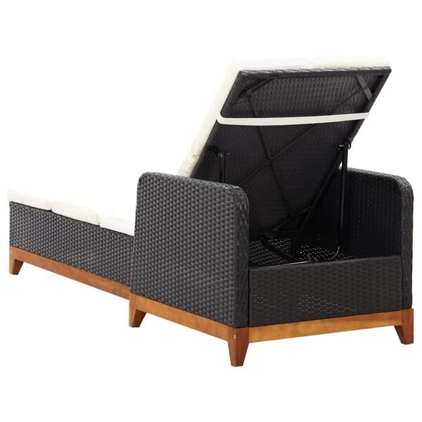 vidaXL Chaise longue Résine tressée et bois d'acacia massif Noir