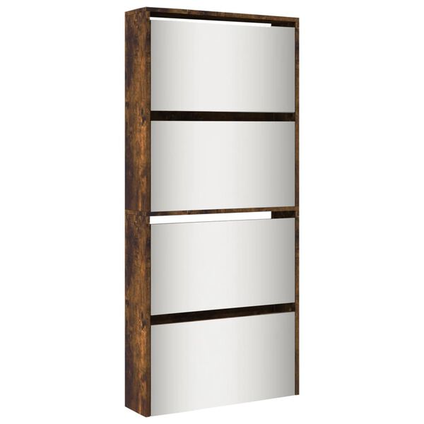 vidaXL Armoire &agrave; chaussures miroir &agrave; 4 niveaux ch&ecirc;ne fum&eacute; 63x17x134 cm