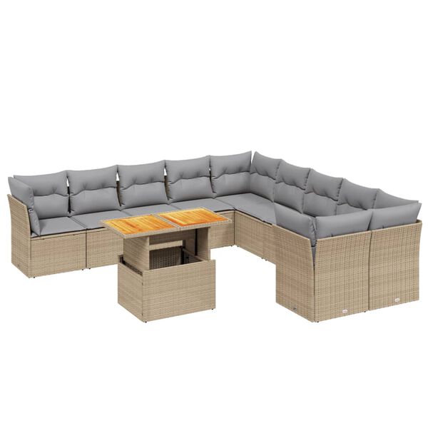 vidaXL Salon de jardin 11 pcs avec coussins beige r&eacute;sine tress&eacute;e