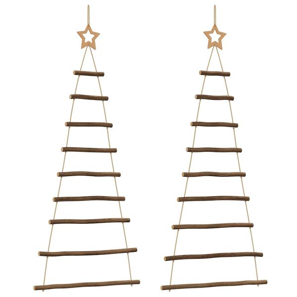vidaXL Sapins de No&euml;l suspendus avec &eacute;toiles sup&eacute;rieures 2 pi&egrave;ces 55 x 120 cm Branche naturelle