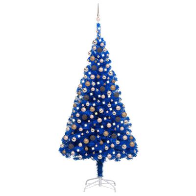 vidaXL Arbre de Noël artificiel pré-éclairé et boules bleu 240 cm PVC