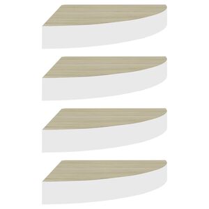 vidaXL &Eacute;tag&egrave;res d'angle murales 4 pcs Ch&ecirc;ne et blanc 25x25x3,8 cm MDF