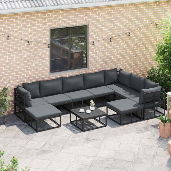 vidaXL Ensemble de canap&eacute; de jardin 9 pcs Noir Aluminium