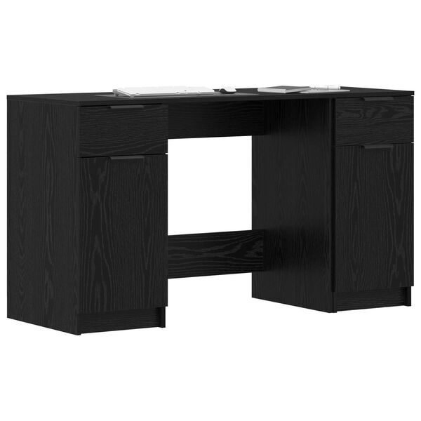 vidaXL Bureau avec porte Ch&ecirc;ne noir 133 x 50 x 75 cm Bois d'ing&eacute;nierie