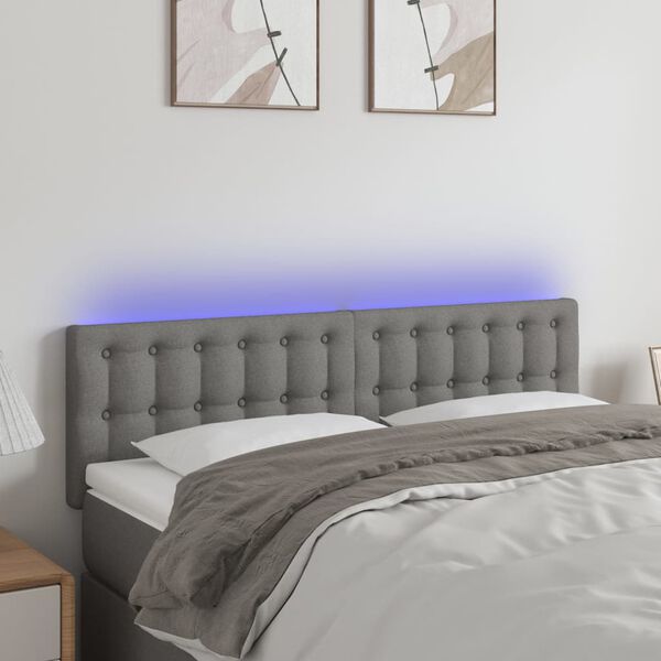vidaXL T&ecirc;te de lit &agrave; LED Gris fonc&eacute; 144x5x78/88 cm Tissu